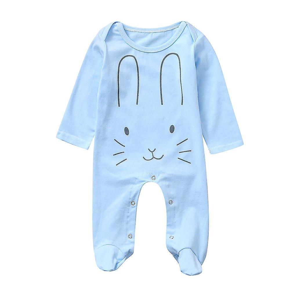 Slowmoose Newborn Romper, Infant Long Sleeve Footed Sleeper- Rabbite Cartoon Print Blue 6-12 Months