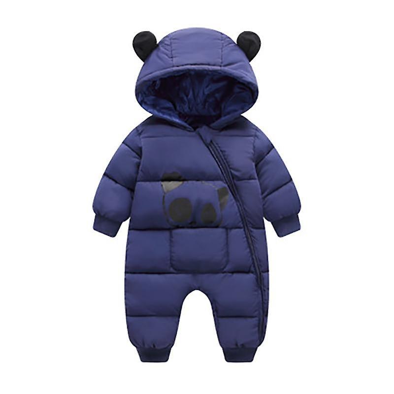 Slowmoose Cute Panda Design, Winter Hooded Rompers, Thick Warm Outfit For Newborn BLUE 12M