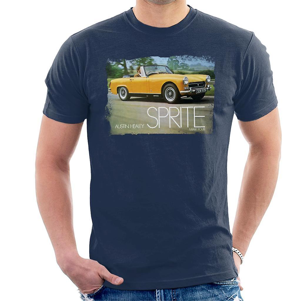 Austin Healey Sprite Mark IV Yellow British Motor Heritage Men's T-Shirt Navy Blue Large