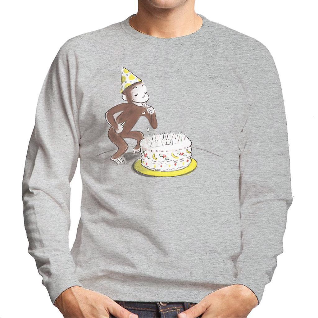 Curious George Eating Birthday Cake Men's Sweatshirt Heather Grey XX-Large