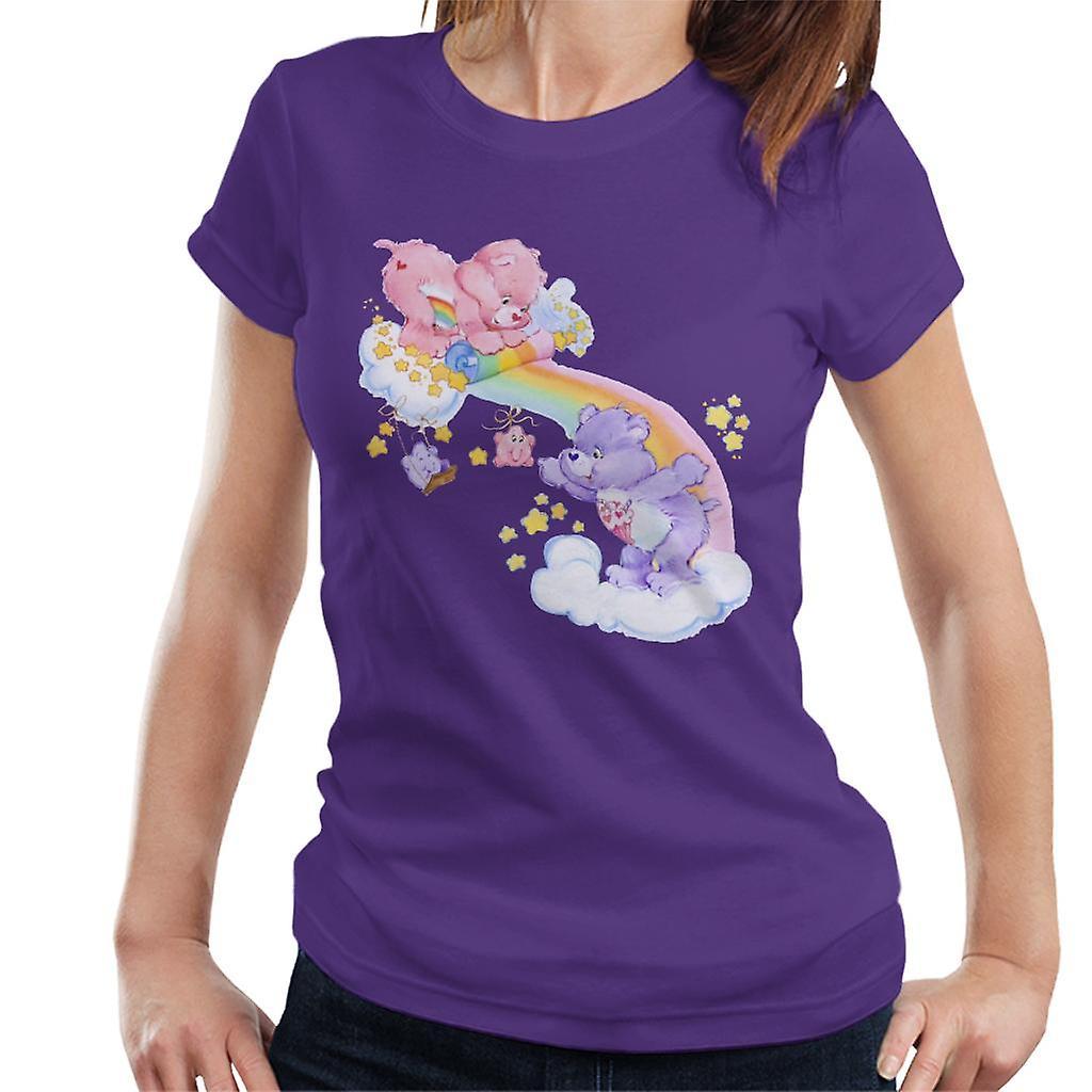 Care Bears Cheer Bear And Share Bear Unrolling A Rainbow Women's T-Shirt Purple Large