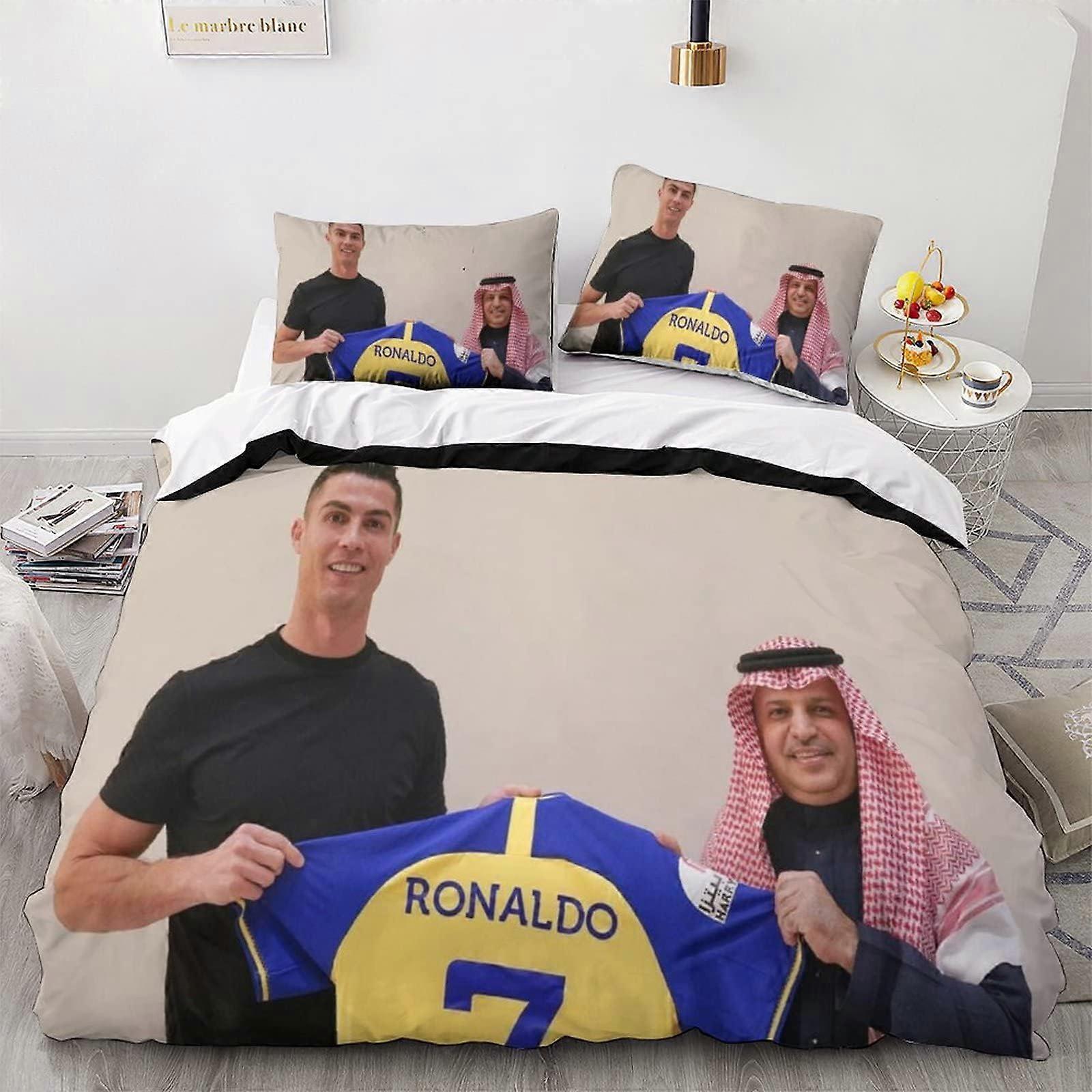 Kerota Ronaldo Al NASSR CR Duvet Cover Sets D, Football Star Printed Bedding Set with Duvet Covers and Matching Pillowcase, for Double Bed 135*200 ...