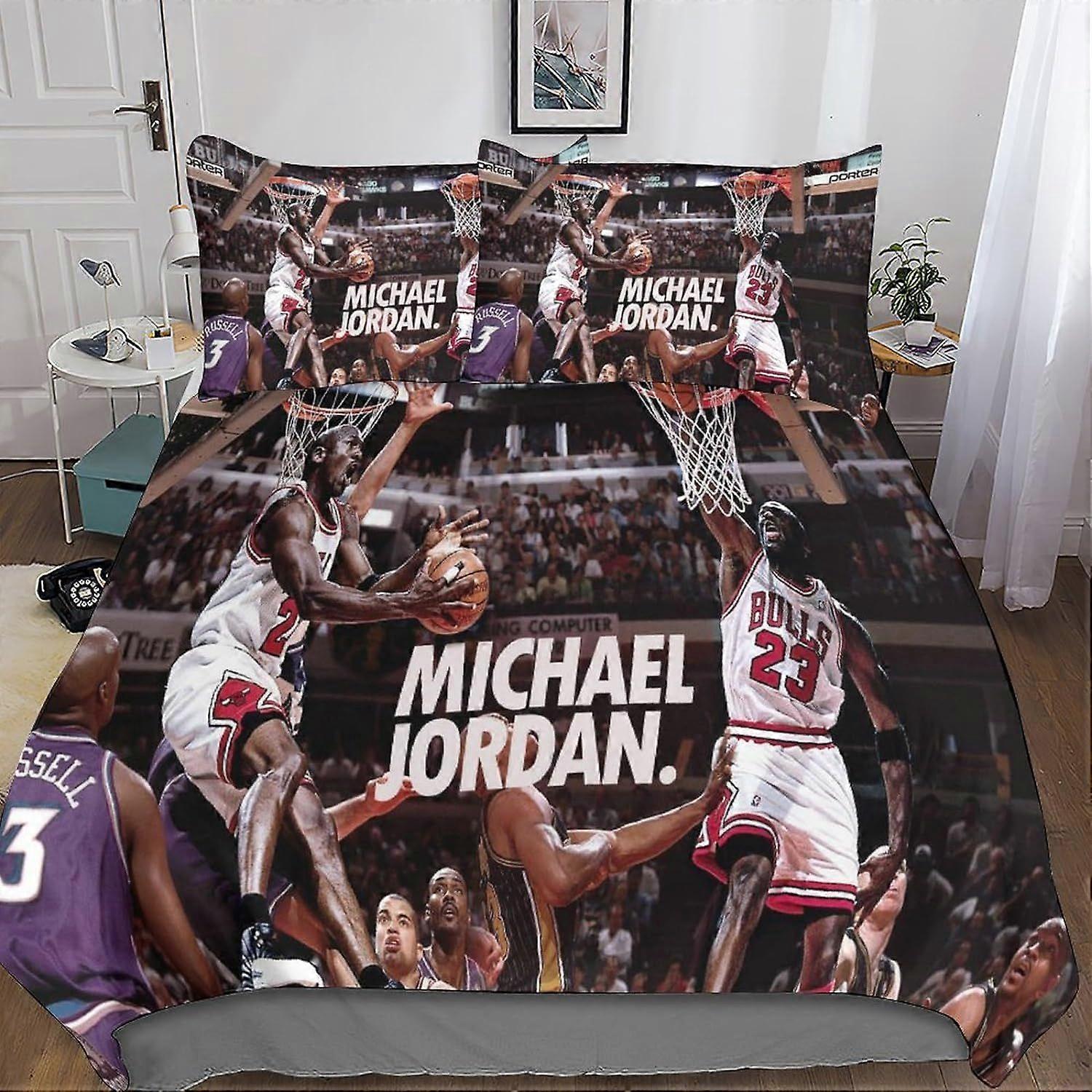 Kerota 3pcs Michael Jordan Duvet Cover 3D Printed Pillowcase Bed Linen, Zipper Closure Microfiber NBA Bedding Set for Adults and Kids Double King22...