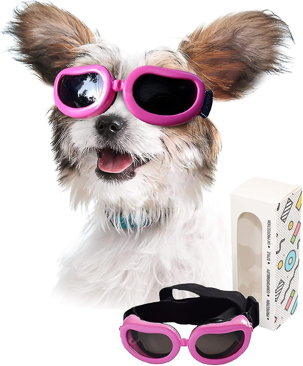 Tianzun Dog Sunglasses Small Breed, Uv Protection Small Dog Goggles, Wind Dust Proof Small Goggles With Adjustable Straps Pink