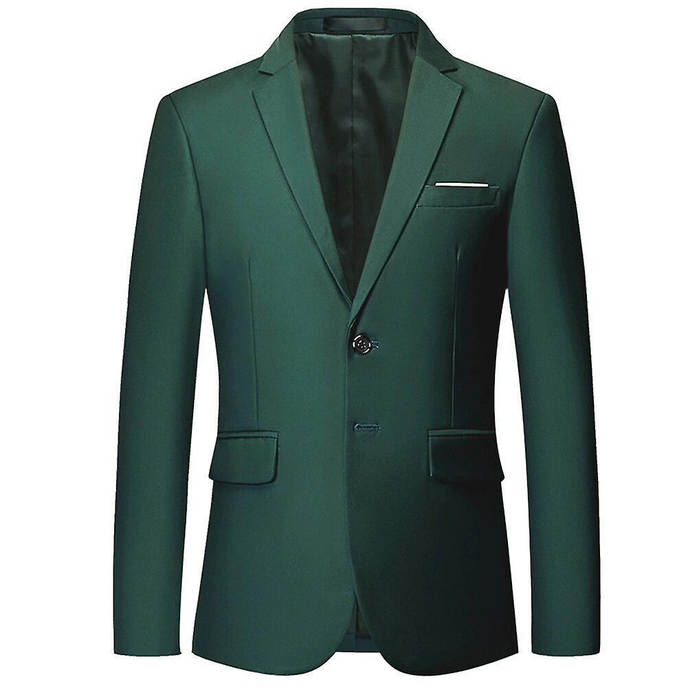 YOUTHUP Mens Blazer Slim Fit 2 Button Formal Casual Suit Jacket Wedding Tuxedo Green XL