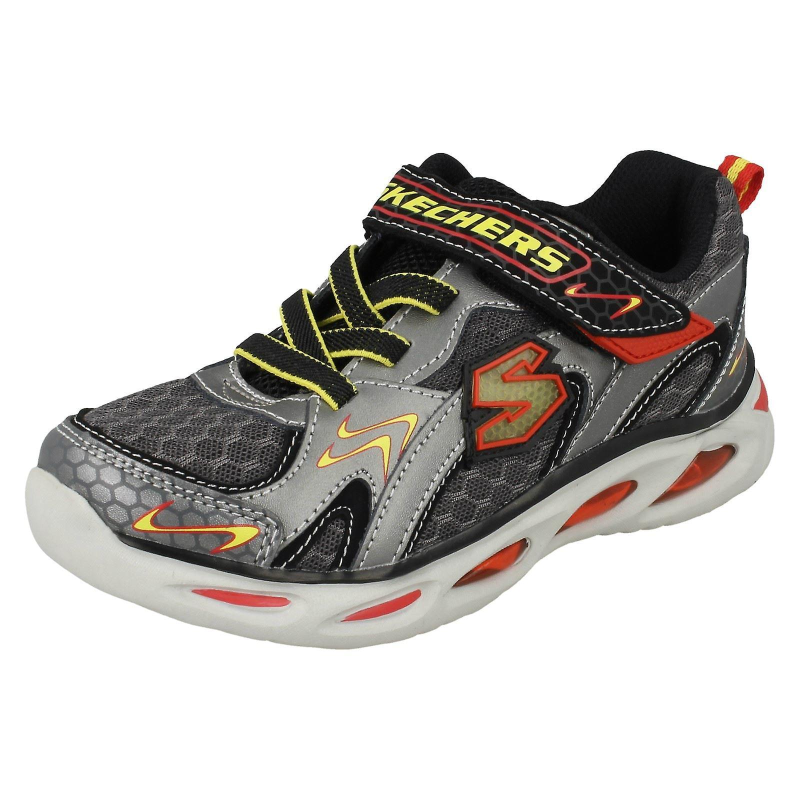 Boys Skechers Light Up Trainers Rayz Gunmetal/Red (Grey) UK 12 Kids