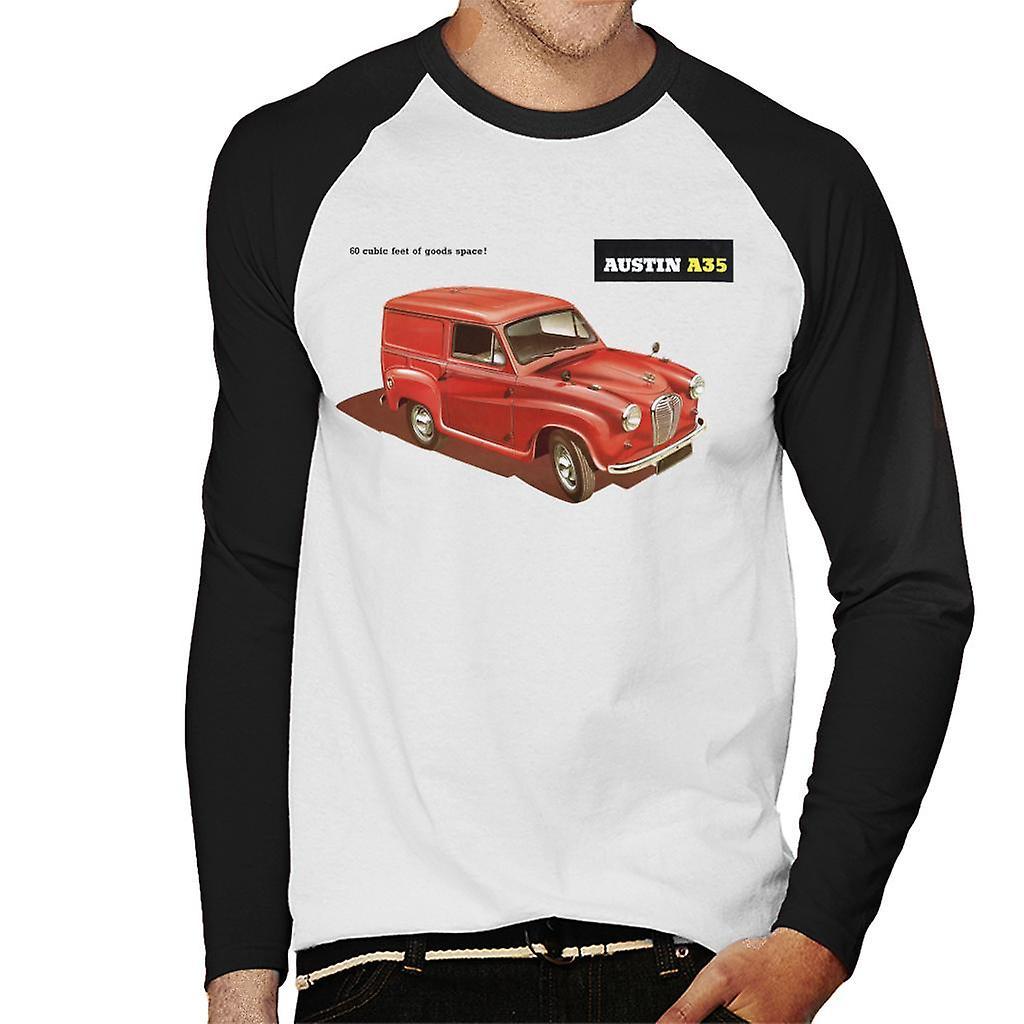 Austin A35 Goods Space British Motor Heritage Men's Baseball Long Sleeved T-Shirt White/Black Large