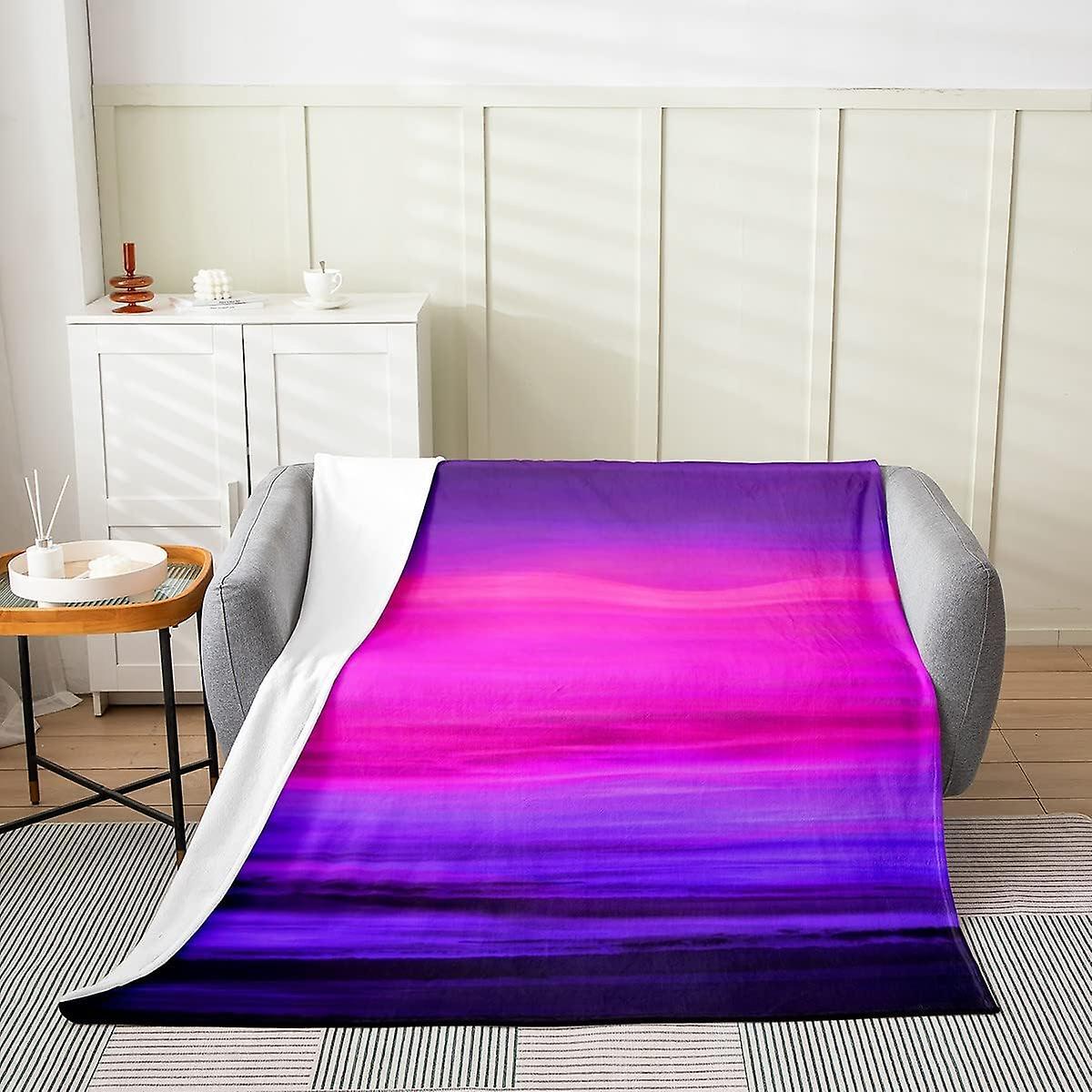 Kerota Dark Purple Fleece Flannel Fuzzy Blanket Gradient Pink Purple Black Plush Throw Blanket, Stripe Line All Season,Bed Blanket for Sofa Microfi...