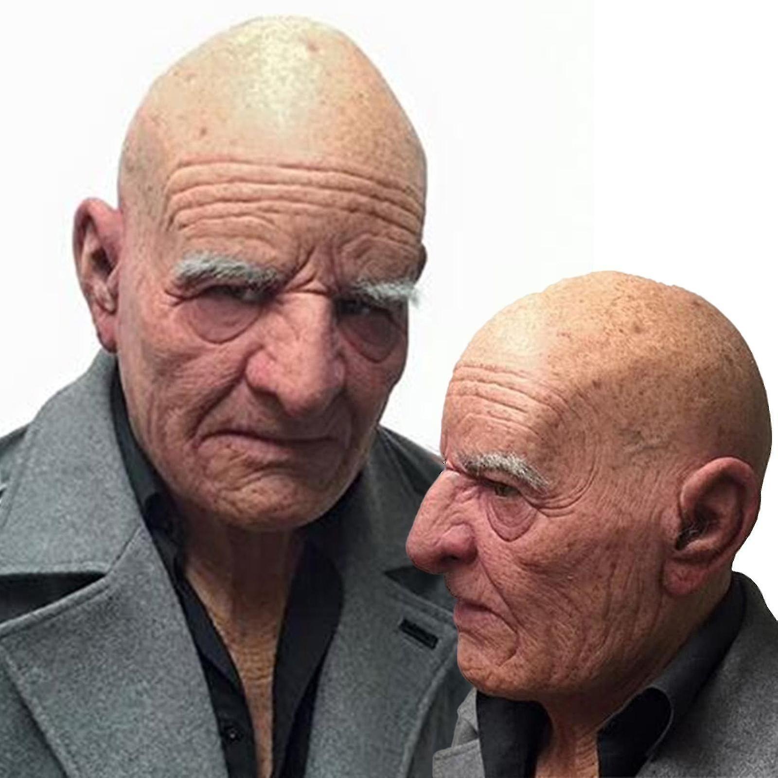 Generic Bald Old Man Mask Halloween Bald White Eyebrow Old Man Mask Simulated Old Grandpa Latex Head Cover