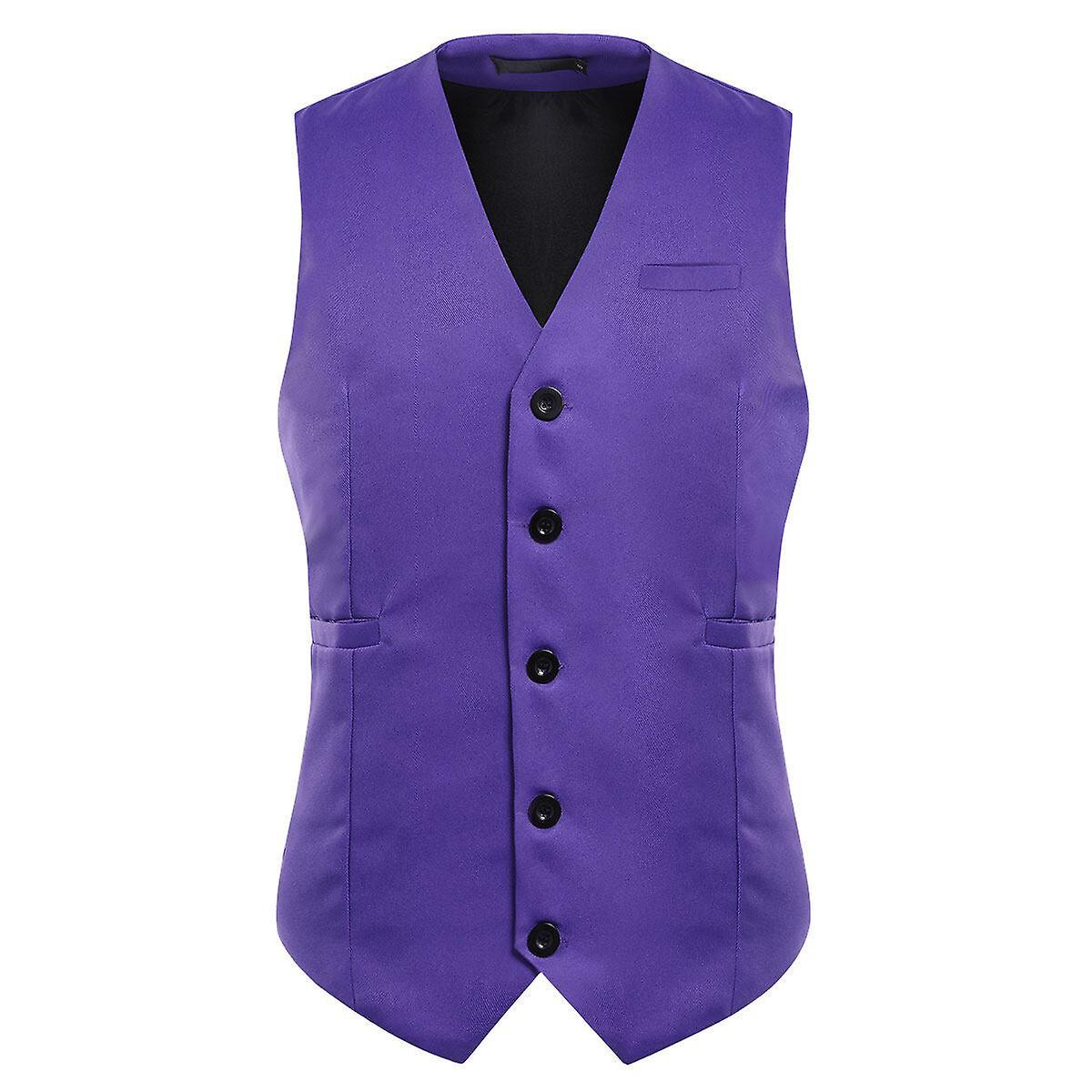 Allthemen Men's Formal Vest V-Neck Slim Fit Suit Vest for Business,Wedding,Hotel Purple L