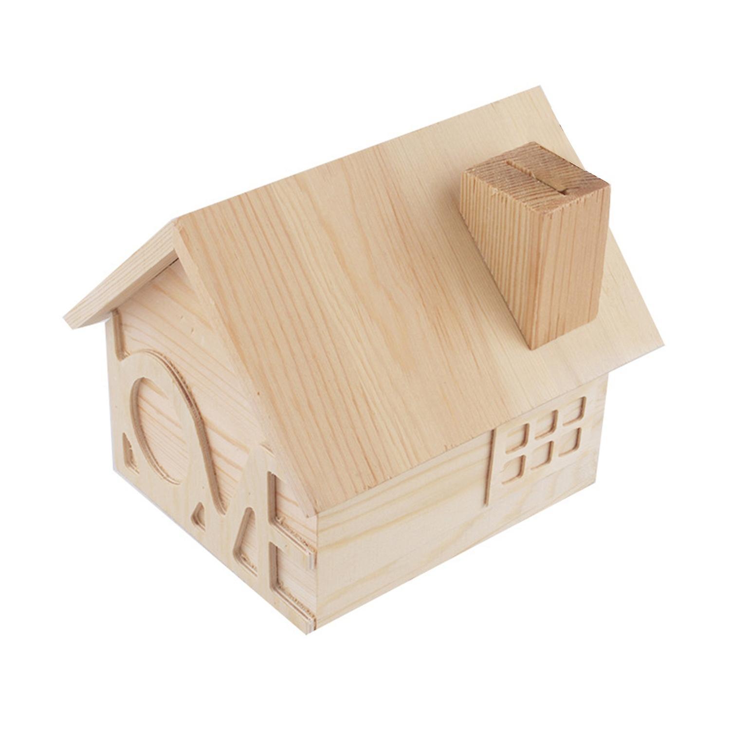 Biplut House Shape Money Box No Burrs Wood Desk Saving Piggy Bank for Students 3