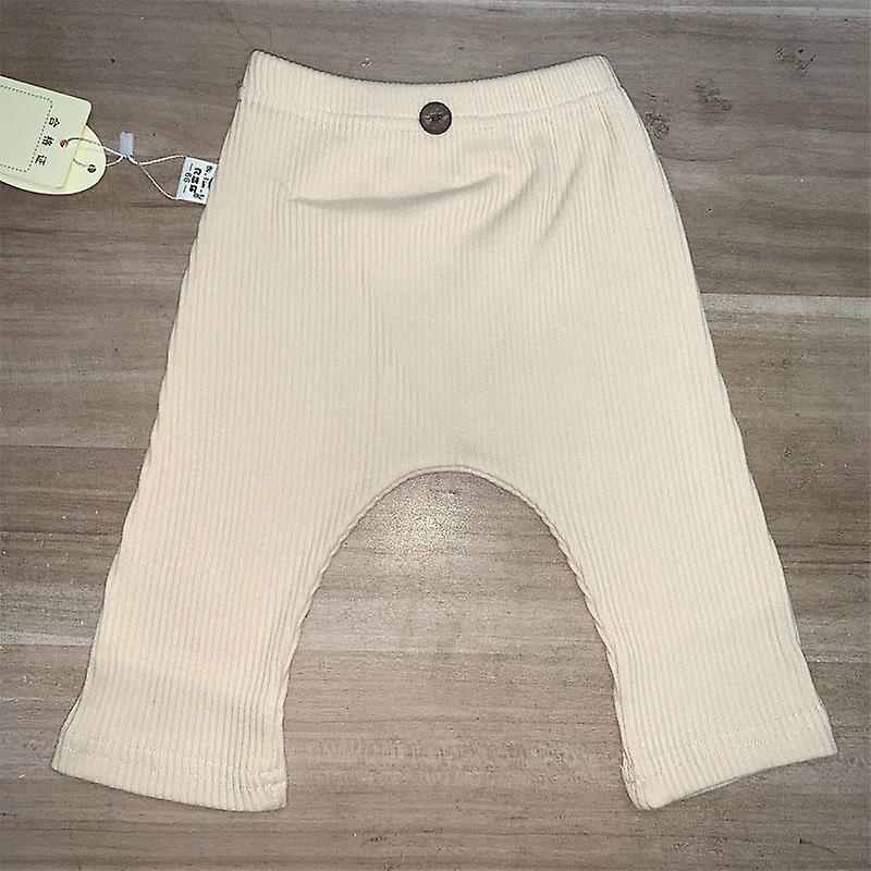 Slowmoose Spring Newborn Baby Leggings, / - Ribbed Elastic Striped Pants Beige pants 24M