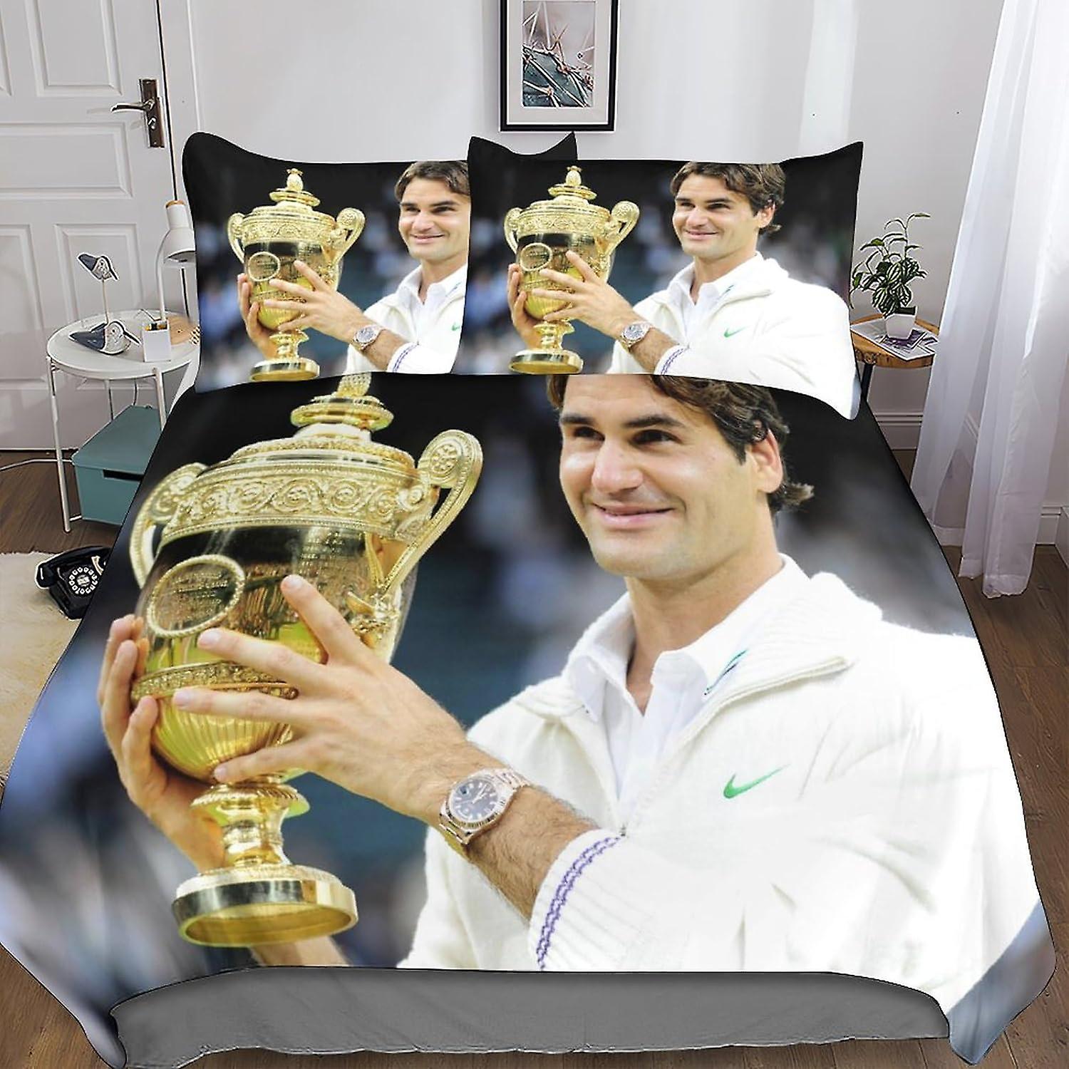 Kerota Roger Federer 3D Printed Bedding Set Duvet Cover Pillowcase, 3 Piece Bedding Set with Zipper Closure, for Adults and Kids Double Single135x2...