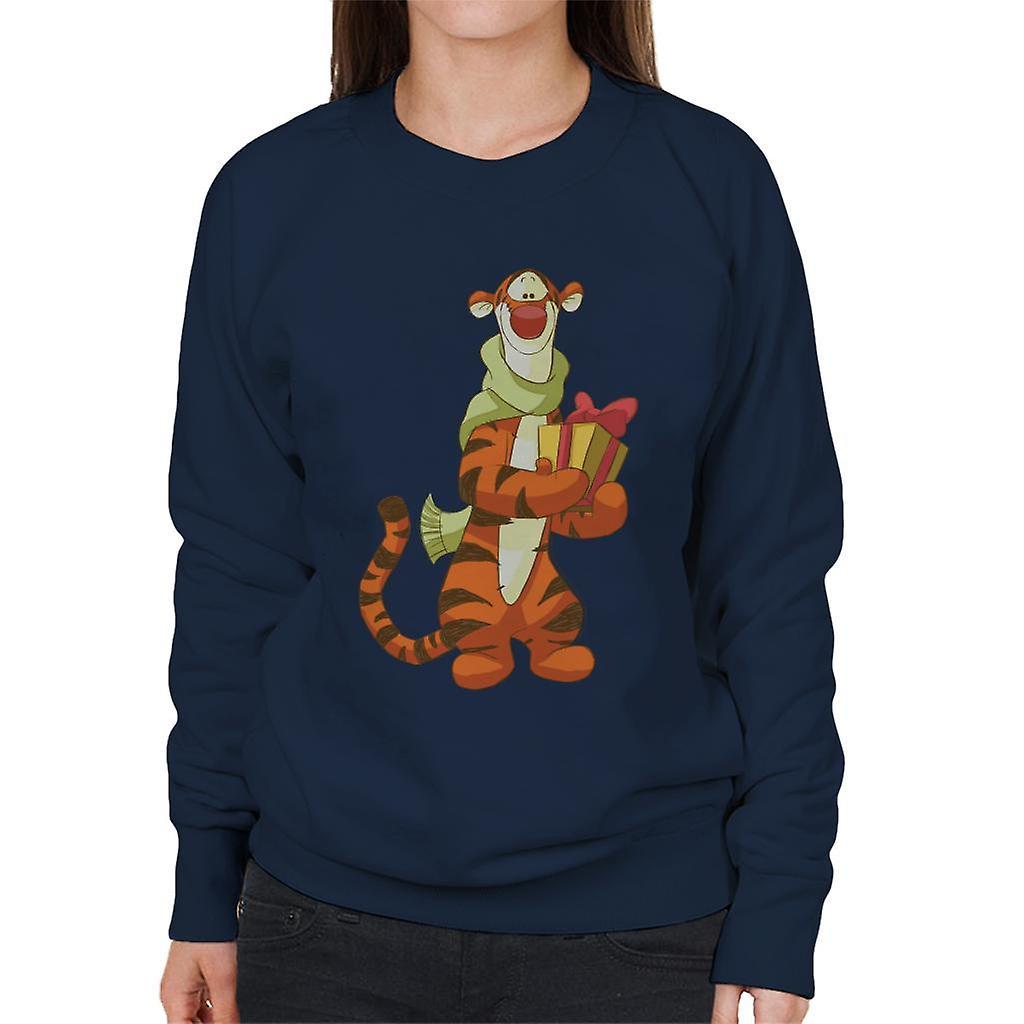 Disney Christmas Tigger Holding Present Women's Sweatshirt Navy Blue X-Large