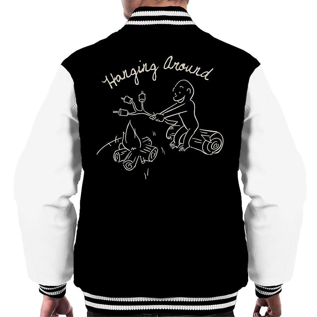 Curious George Hanging Around The Campfire Men's Varsity Jacket Black/White Small