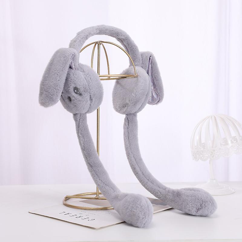 Vonkayi Plush Earmuffs Rabbit Ears Moveable Ears Ear Warmers Pink Rabbit Ears Headband Winter Warm Ear Protection Grey