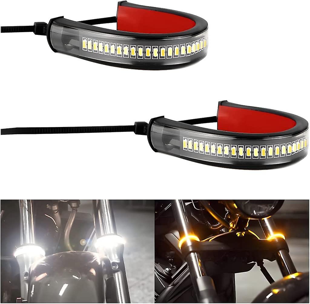 Fongwan 2pcs Motorcycle Led Turn Signal Light, Flexible Switchback Dual-color White & Amber Fork Turn Signal Blinkers For Motorbike