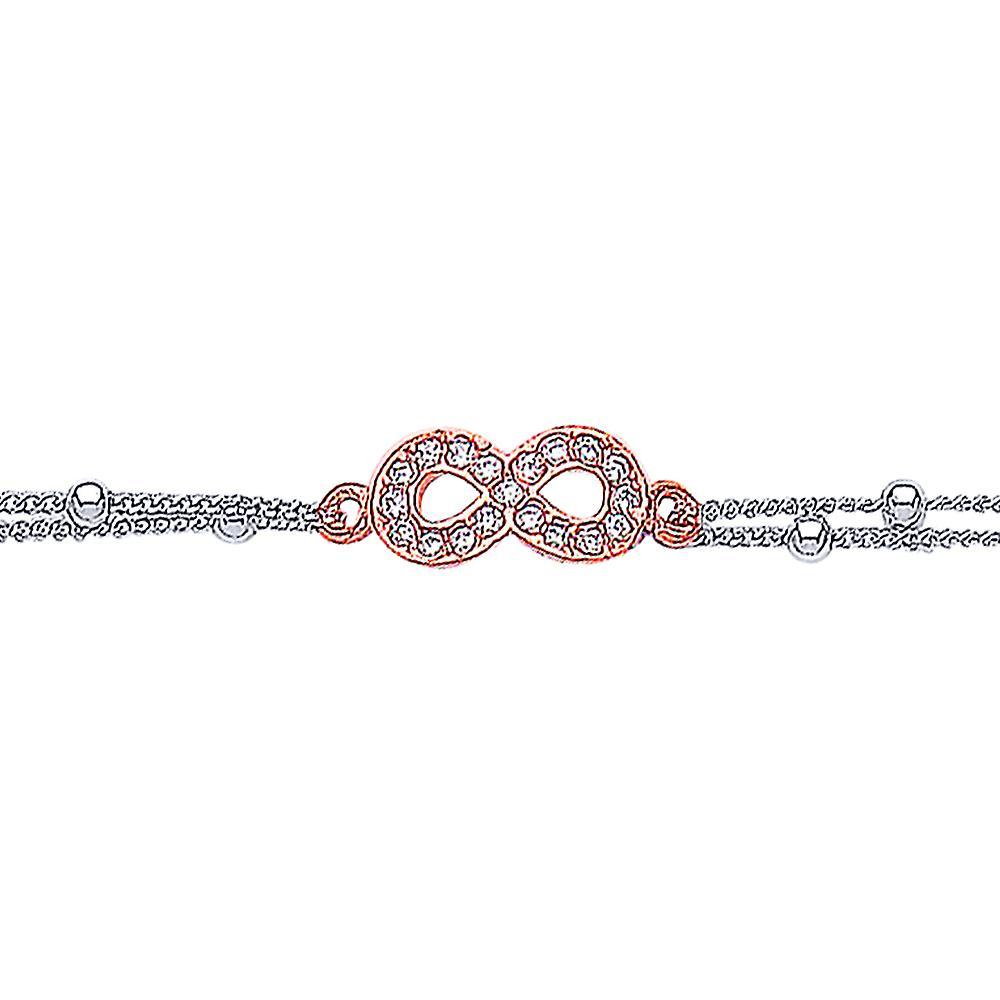 2-Colour Silver  CZ Bead Pave Infinity Charm Bracelet - GVB237