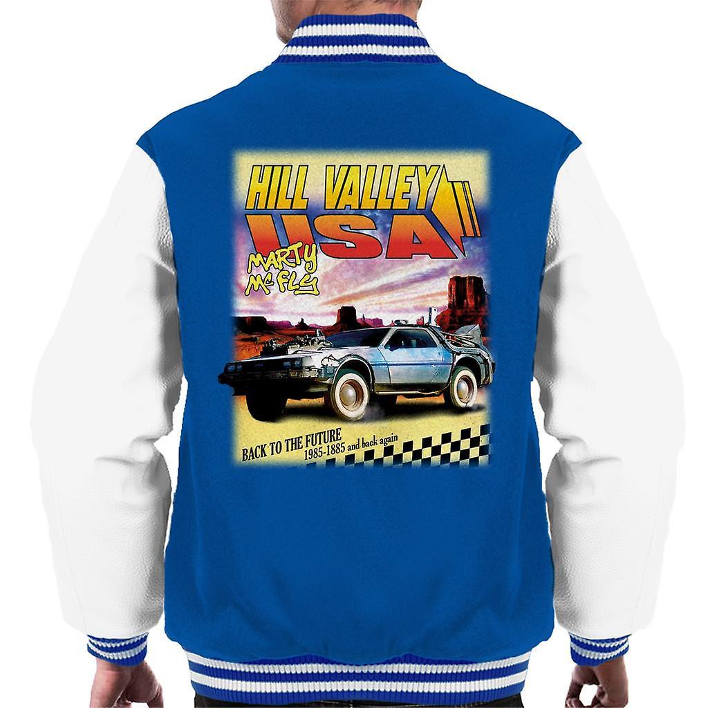 Back to the Future Delorean Hill Valley USA Marty Mcfly Men's Varsity Jacket Royal/White X-Large