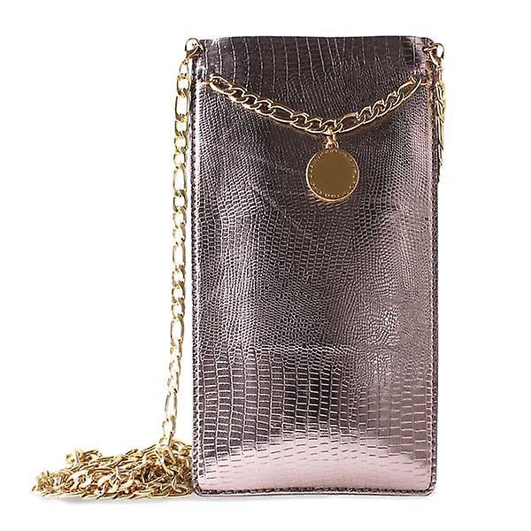 Pricenet PURO GLAM Chain - Universal Smartphone Case with 2 Card Slots with Gold Chain XL (Brown)