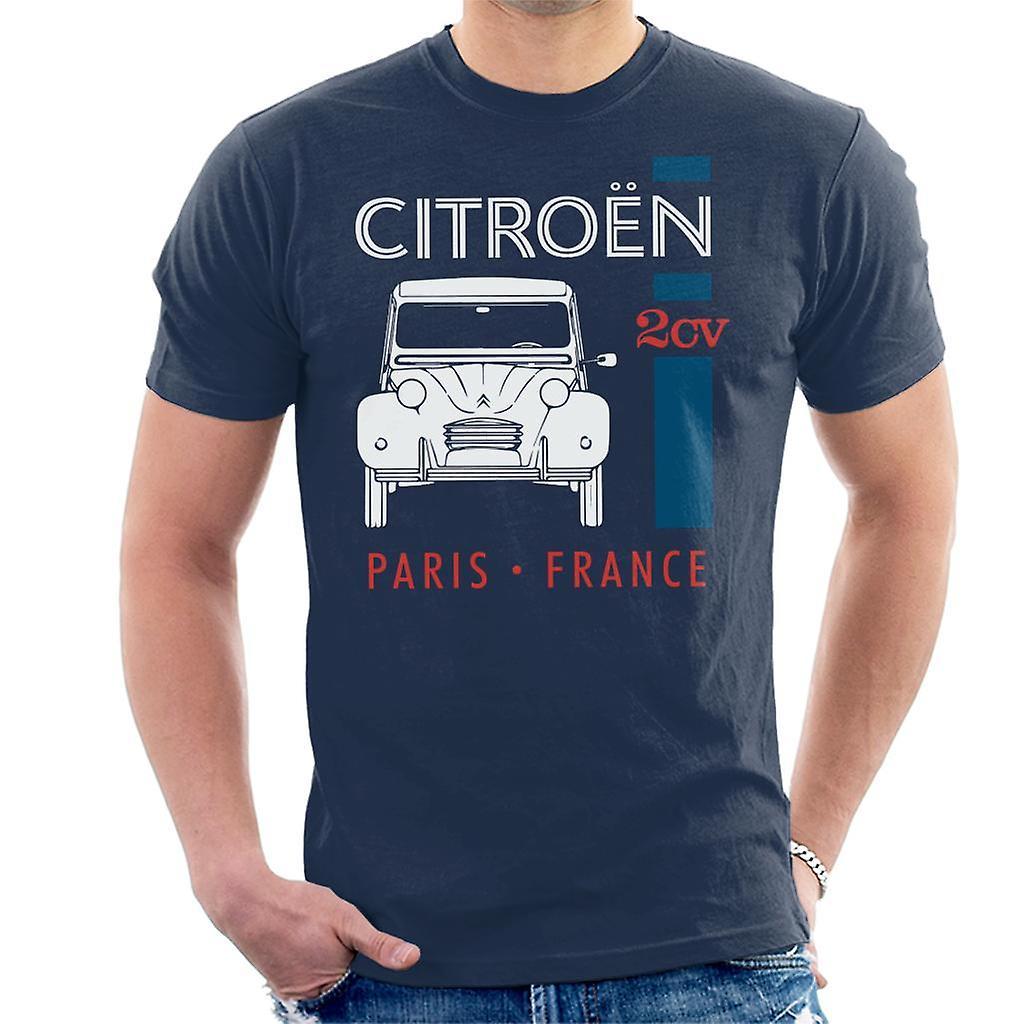 Citro�n Citroen White 2CV Paris France Single Stripe Men's T-Shirt Navy Blue XX-Large