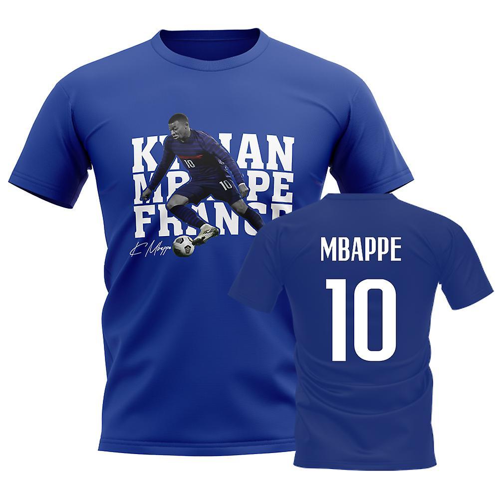 UKSoccerShop Kylian Mbappe France Player Tee (Blue) XLB (12-13 Years)