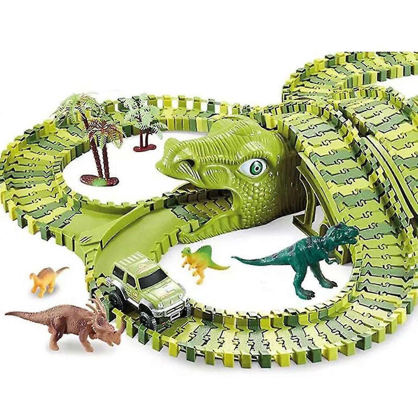 Unbrand Dinosaur Toys Track Cars - 240 Pcs Flexible Track Playset Dinosaur World Road Roller Coaster Park Fg