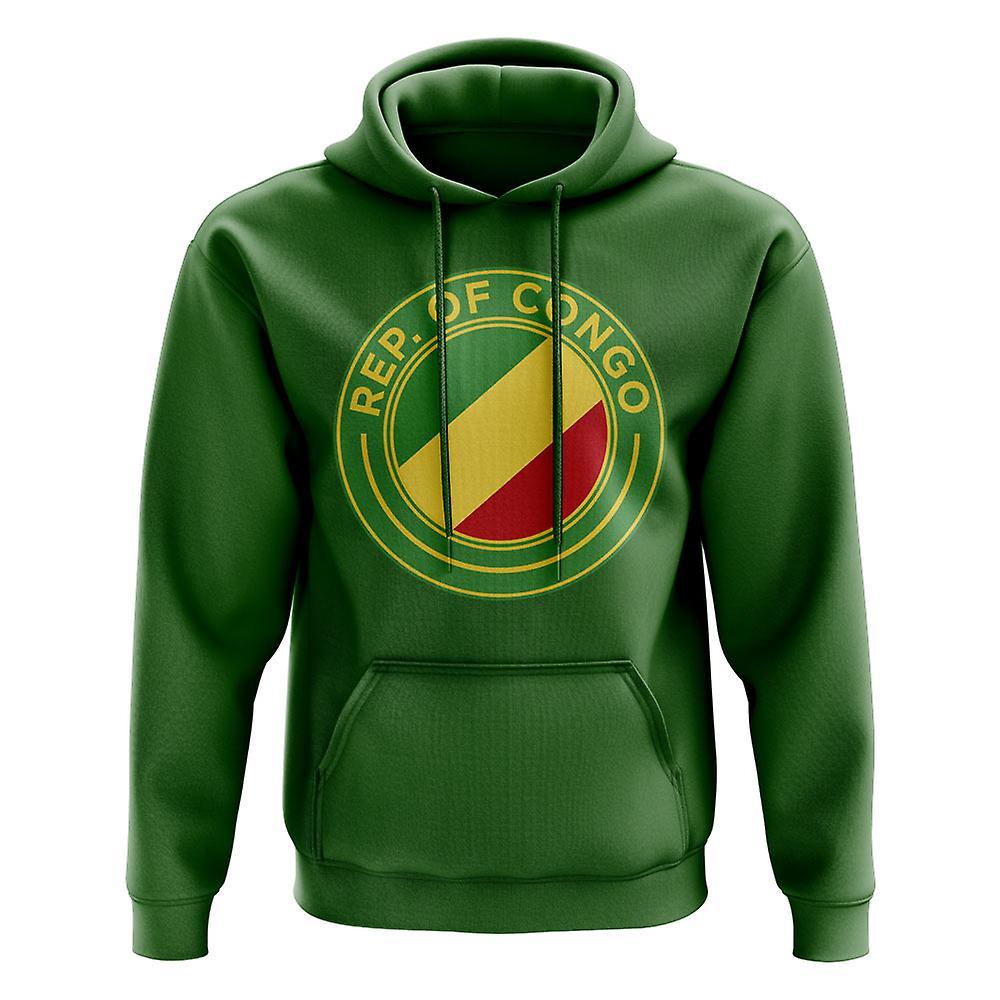 UKSoccerShop Congo Republic Football Badge Hoodie (Green) Womens M (Size 12 - 34 inch Chest)