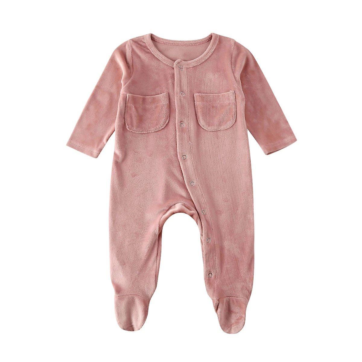 Slowmoose Velvet Long Sleeve Jumpsuit For Babies Pink 12M