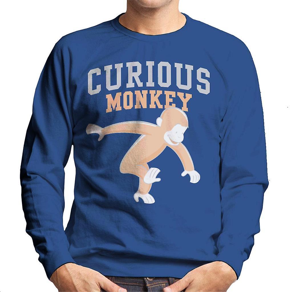 Curious George Monkey Sports Font Men's Sweatshirt Royal Blue X-Large