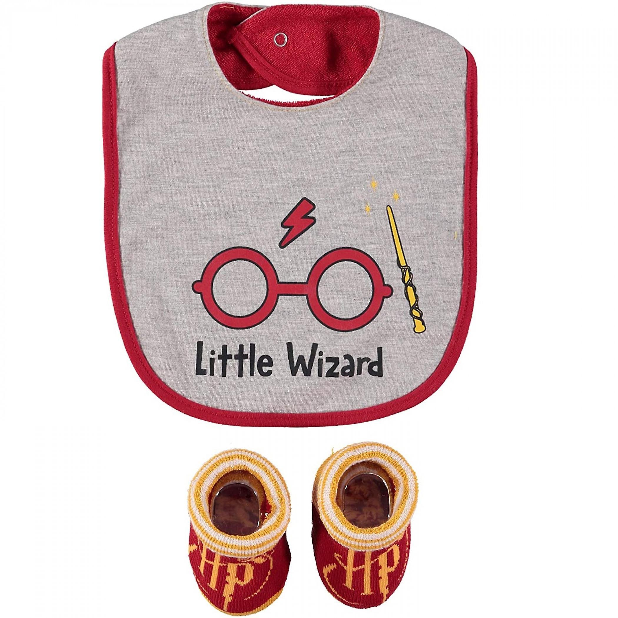 Movies Harry Potter "Little Wizard" 2 Piece Bib and Sock Set Grey