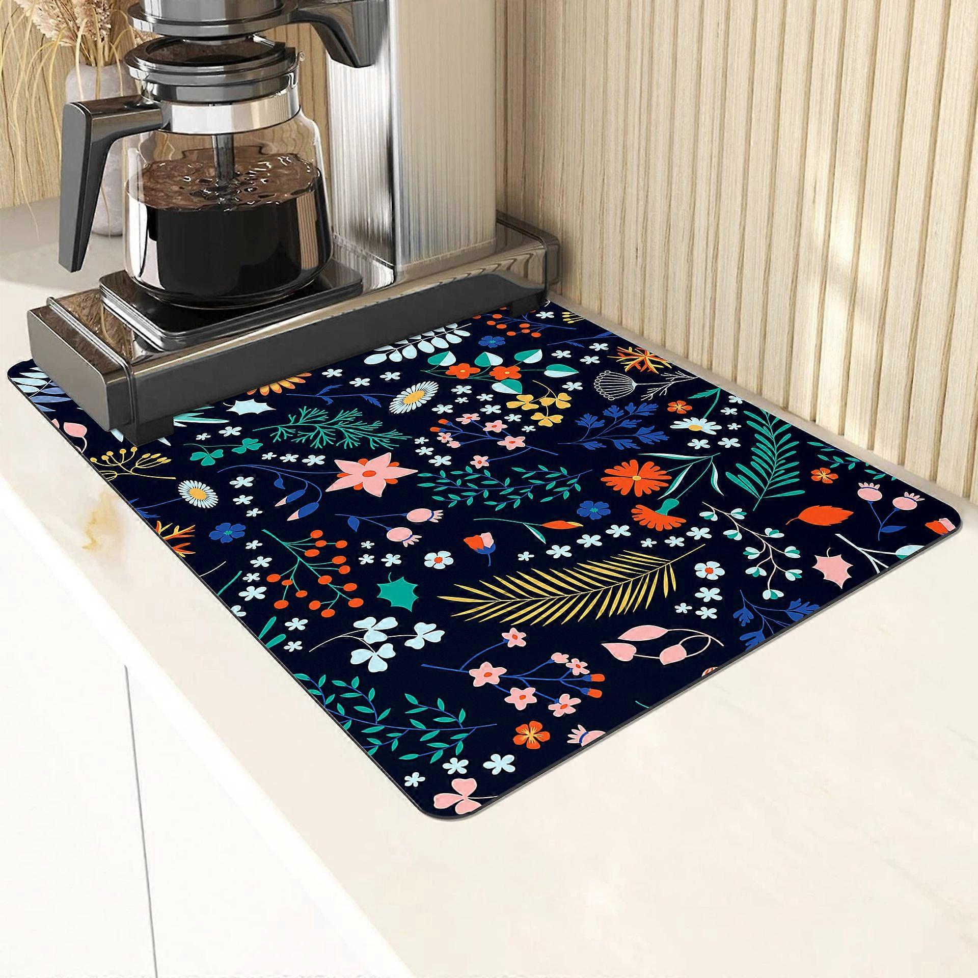 Shanxi Shuishuidiansan Trading Microfiber Dish Drying Mat for Kitchen Counter 16'' x 20'' Colorful Flowers Black Absorbent Dish Draining Mat Extra ...