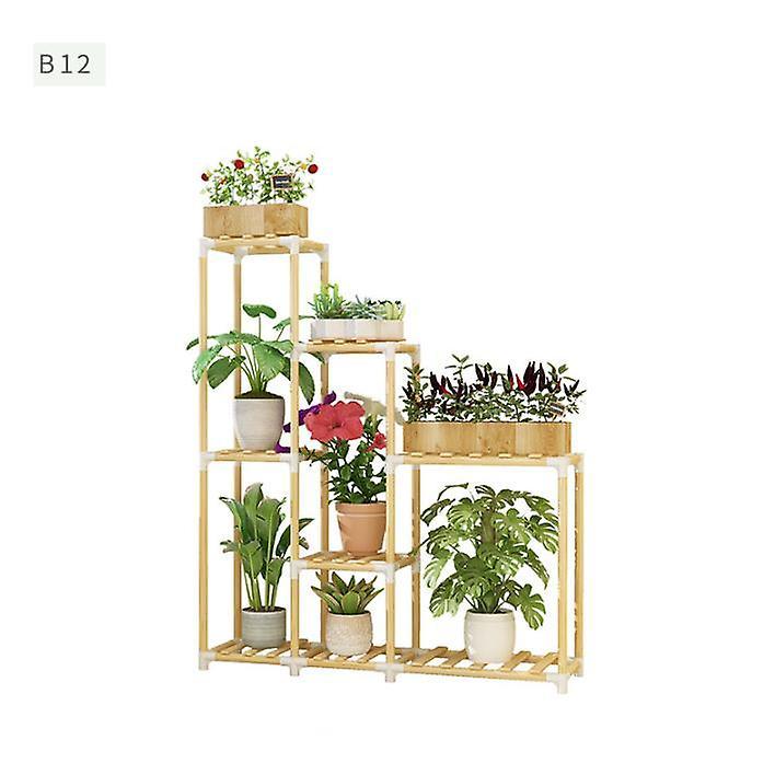 Handuo Wooden Plant Stand Plant Shelf Flower Pot Rack For Indoor Outdoor B12