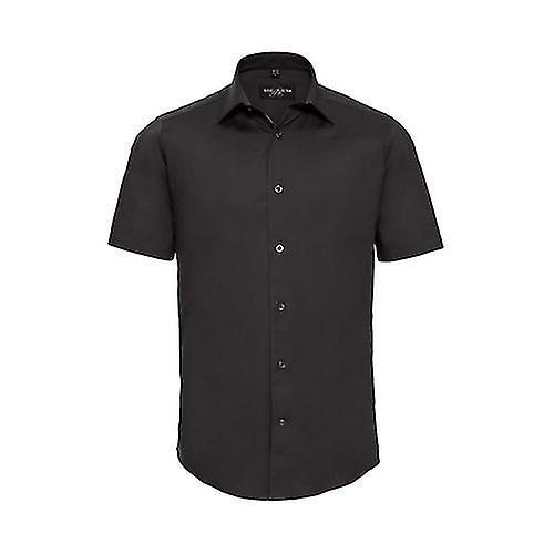 Russell Collection Mens Fitted Short-Sleeved Shirt Black L