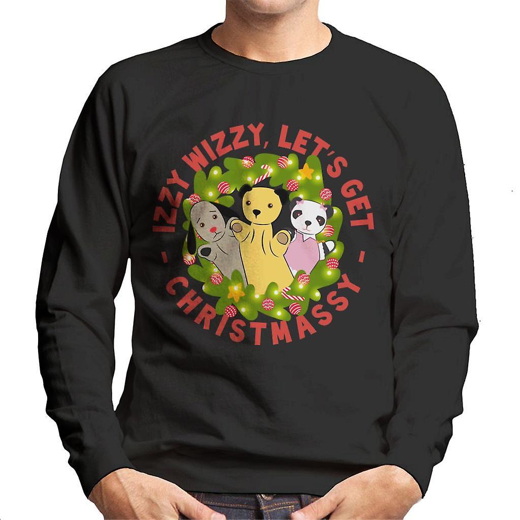 Sooty Christmas Illuminated Wreath Izzy Wizzy Lets Get Chrismassy Men's Sweatshirt Black XX-Large