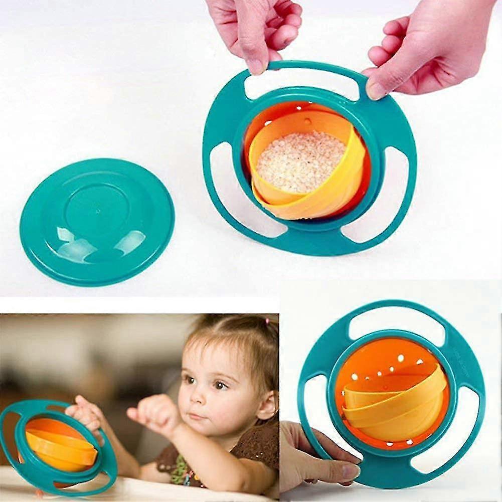 Pilk Cute Baby Gyro Bowl 360 Rotatable Spill-proof Bowl Gyro Bowl With Lid green