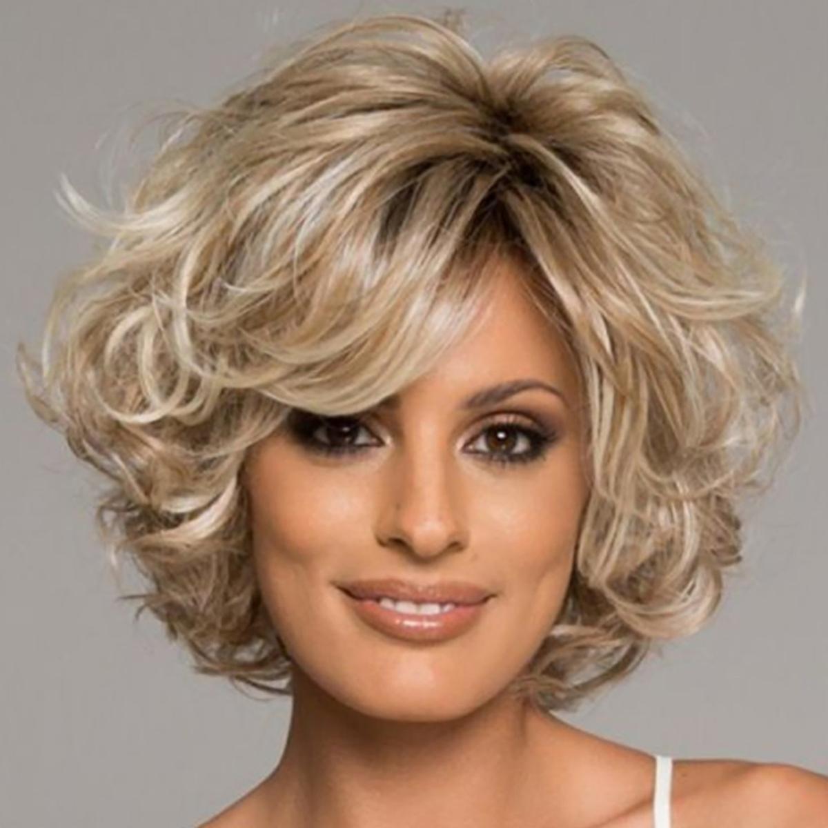 Vicbuy Ladies Short Wigs Wavy Curly Synthetic Hair Cosplay Full Wig