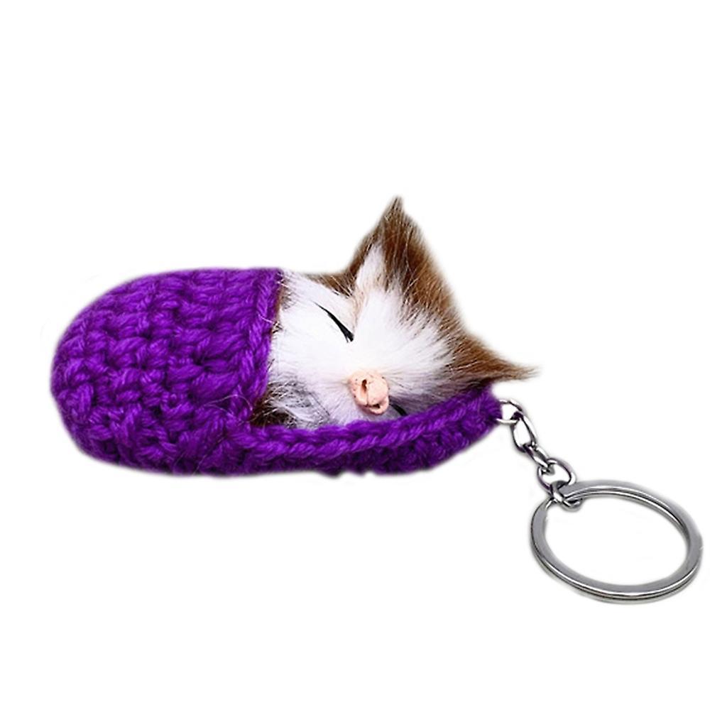 unbrand Bag Keychain Sleeping Cat Keychain Cute Pendant Plush Keychain Cute Keyring Purple