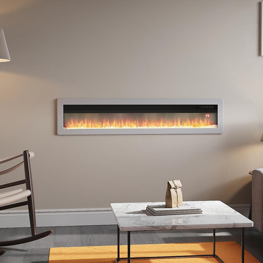 Living And Home 60 Inch White Freestanding Wall Recessed Mounted Electric Fireplace