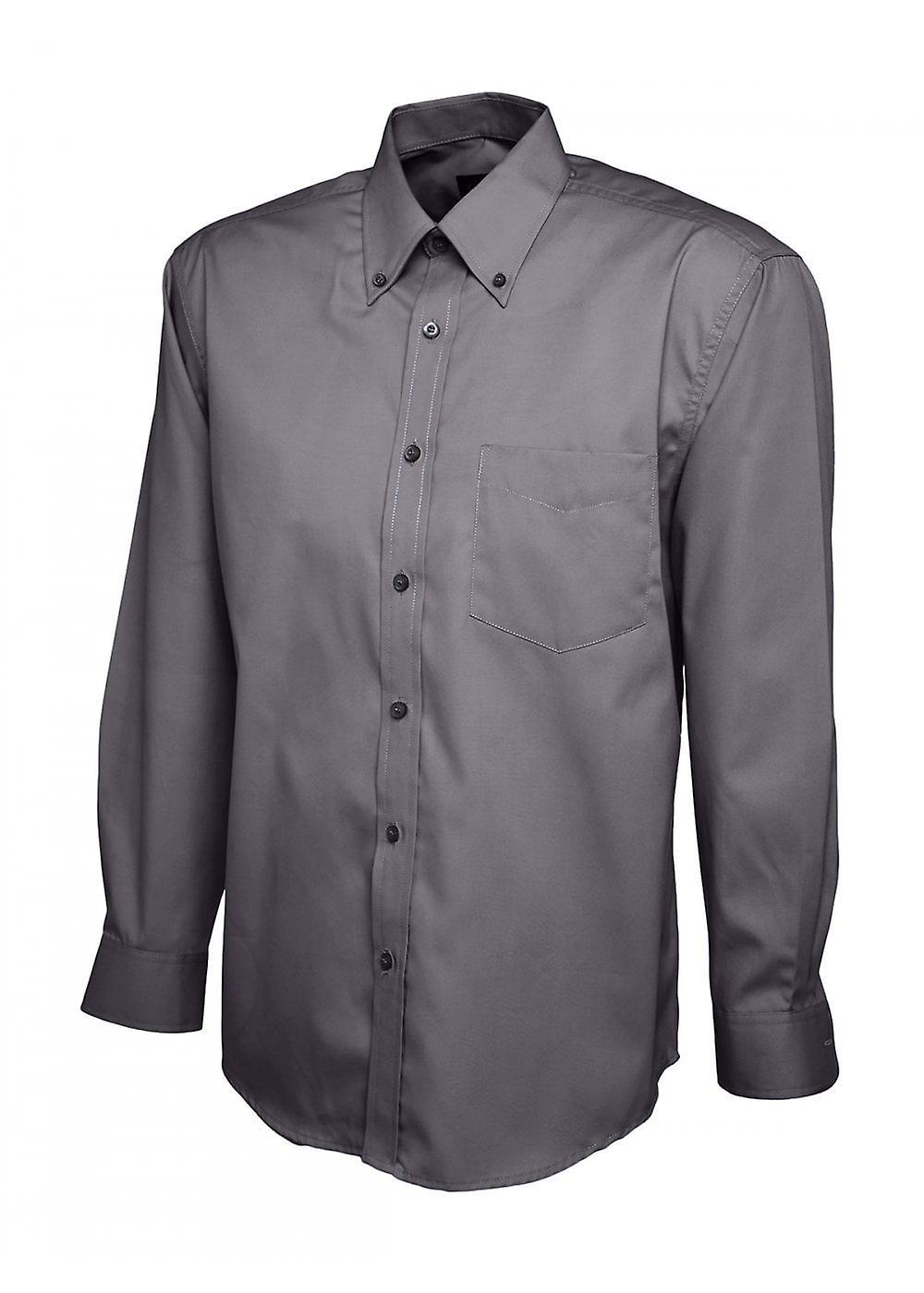 Men's Uneek Mens Pinpoint Oxford Full Sleeve Shirt UC701 Charcoal 14.5"