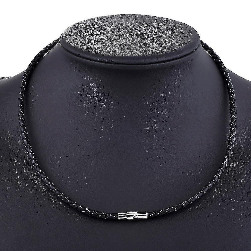 Bxs Men's Leather Choker Braided Rope Chain Necklace black 4mm 60cm