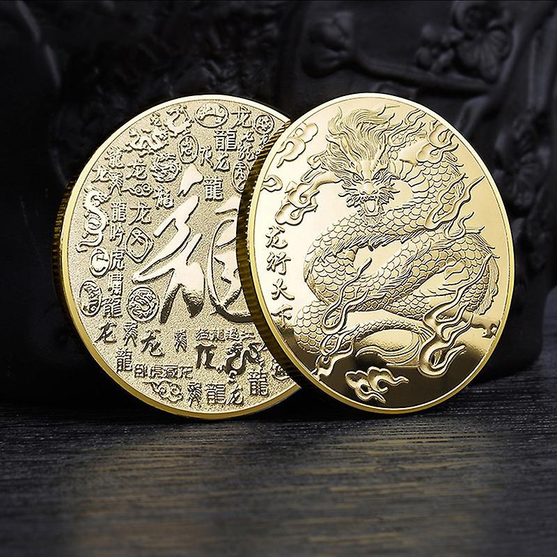 Uclac 2024 Chinese Golden Silver Dragon Coins Lucky Commemorative Gold Coin Embossed Collectible Medal Souvenirs Gifts