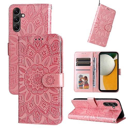 Mycase For Samsung Galaxy A15 Embossed Sunflower Leather Phone Case Rose Gold