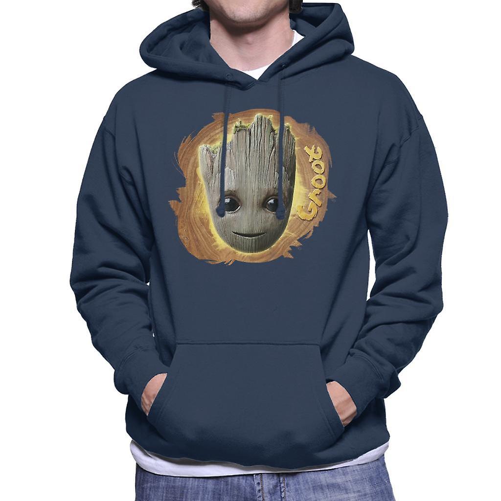 Marvel Guardians Of The Galaxy Vol 2 Groot Wood Design Men's Hooded Sweatshirt Navy Blue Large