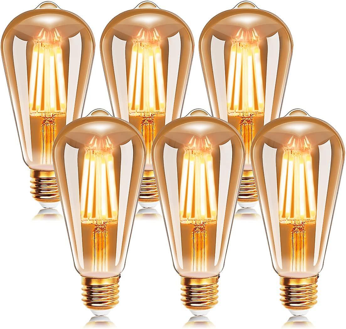 Wuhing 6 Pack E27 St64 Filament Led Bulb 6w 2200k Warm Yellow Vintage Edison Vintage Antique 540lm Equivalent To 48w Incandescent Bulb