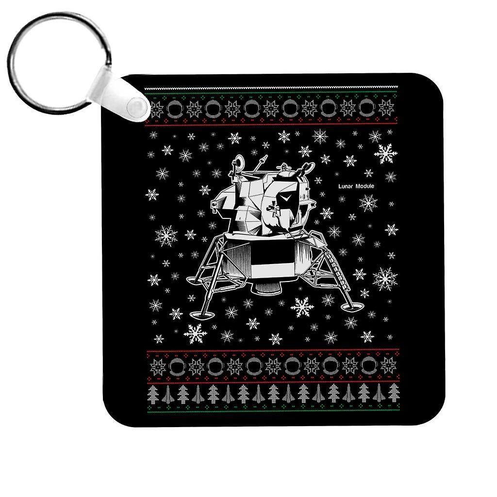 NASA Apollo Lunar Module Christmas Knit Pattern Keyring Black 5cm x 5cm