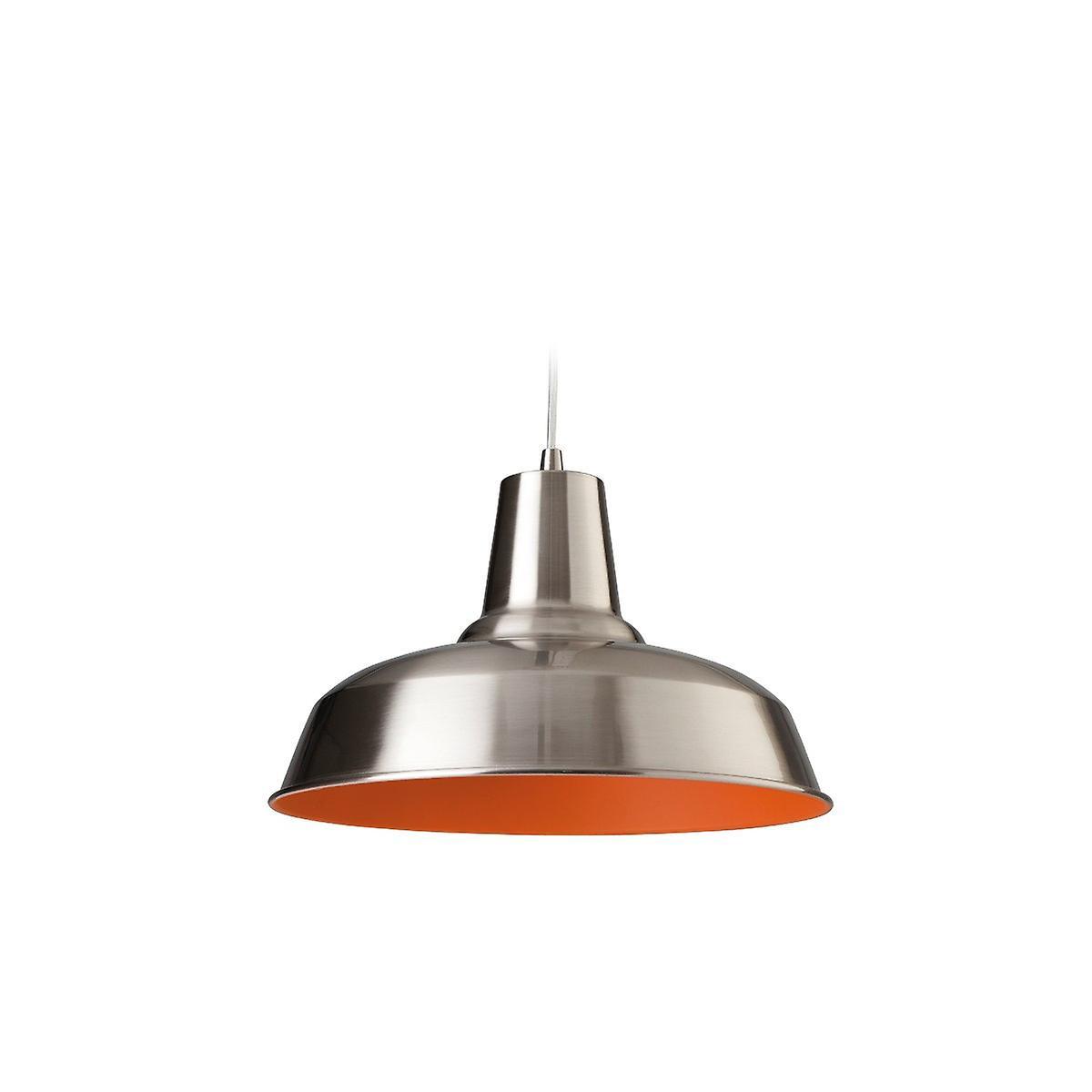 Firstlight Lighting Smart 1 Light Dome Ceiling Pendant Brushed Steel, Orange Inside, E27