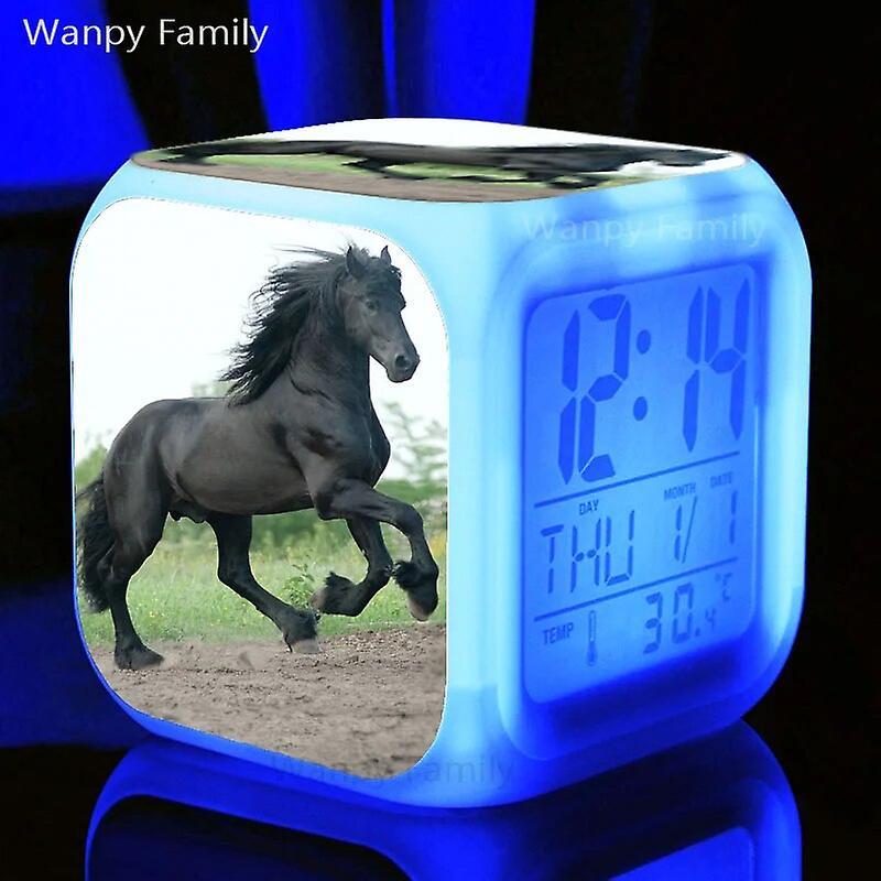 Begleri Animals horse alarm clock 7 Color change LED digital alarm clock Multifunction luminous Electronic Watches Kids Birthday Gift Pink