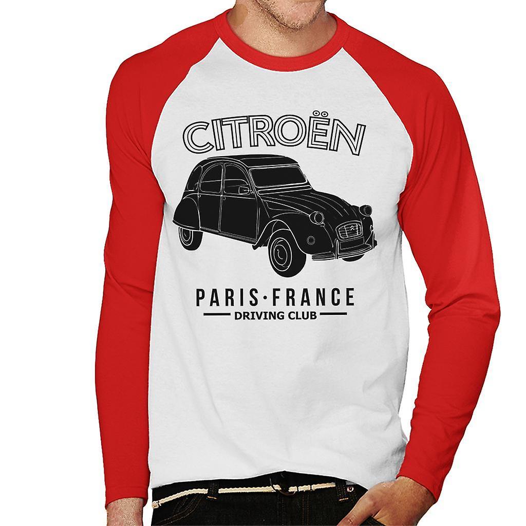 Citro�n Citroen Driving Club Black 2CV Paris France Men's Baseball Long Sleeved T-Shirt White/Red Medium