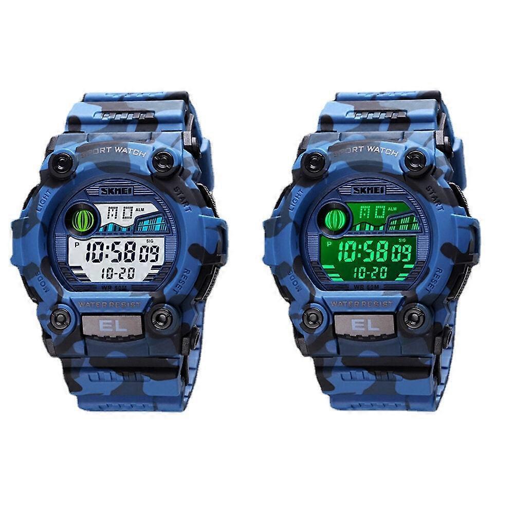 Xinanduo Chronograph Sport Men Wristwatch Luminous Display Waterproof LED Digital Watch Camouflage Blue